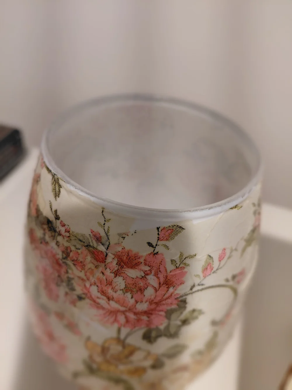 Floral Decoupage Picture Frame and Vase Set - Cream with Pink & Yellow Flowers